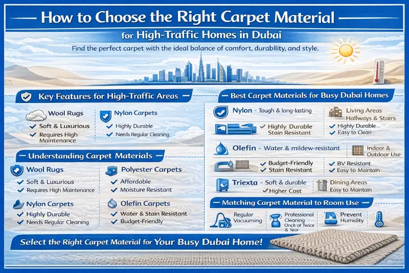 How to choose the right carpet material for high-traffic homes in Dubai Best Carpet for High-Traffic Homes in Dubai